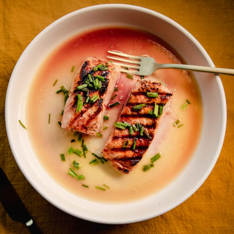 Close up of a plate of Chokecherry Salmon.