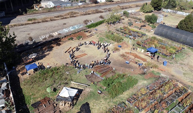 Arial view of Ohlone land in Oakland, California.